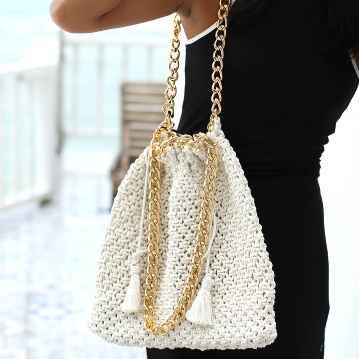 Macrame Beach Bag, Off-White