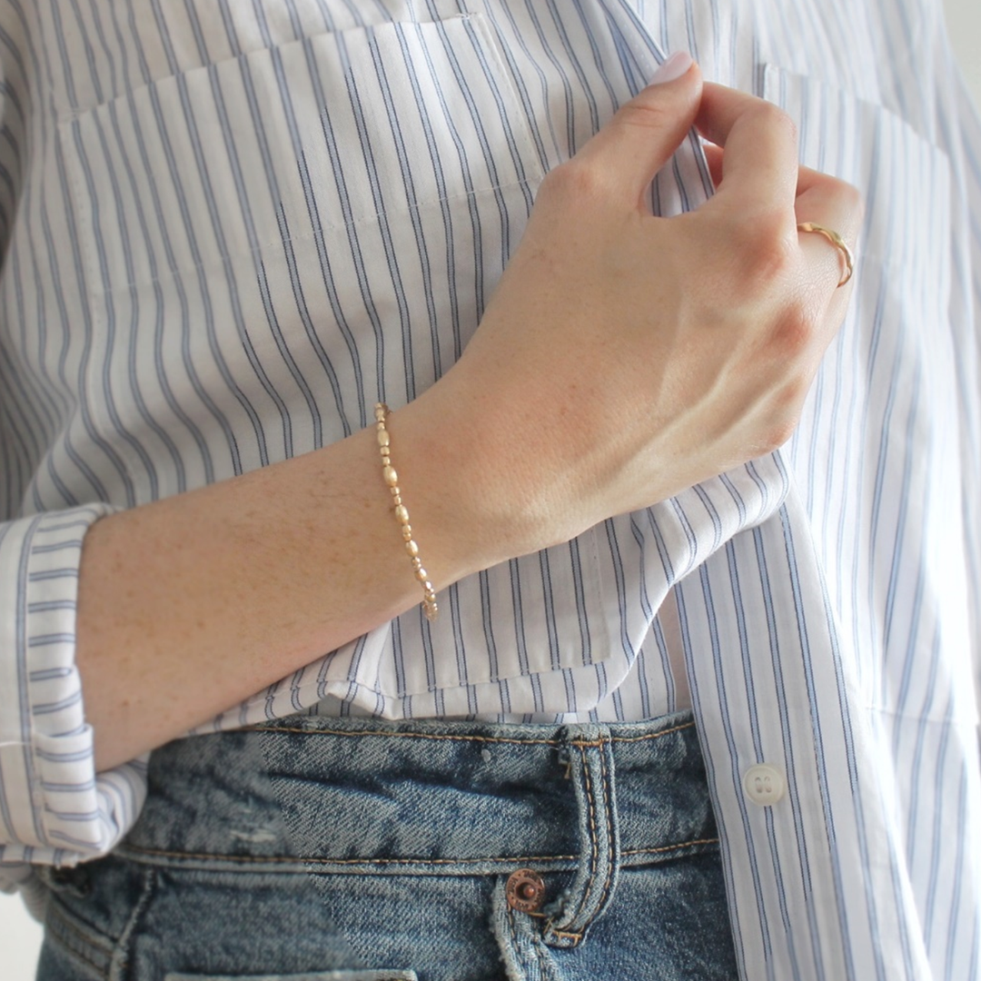 Gold Beaded Bracelet, Elastic Band