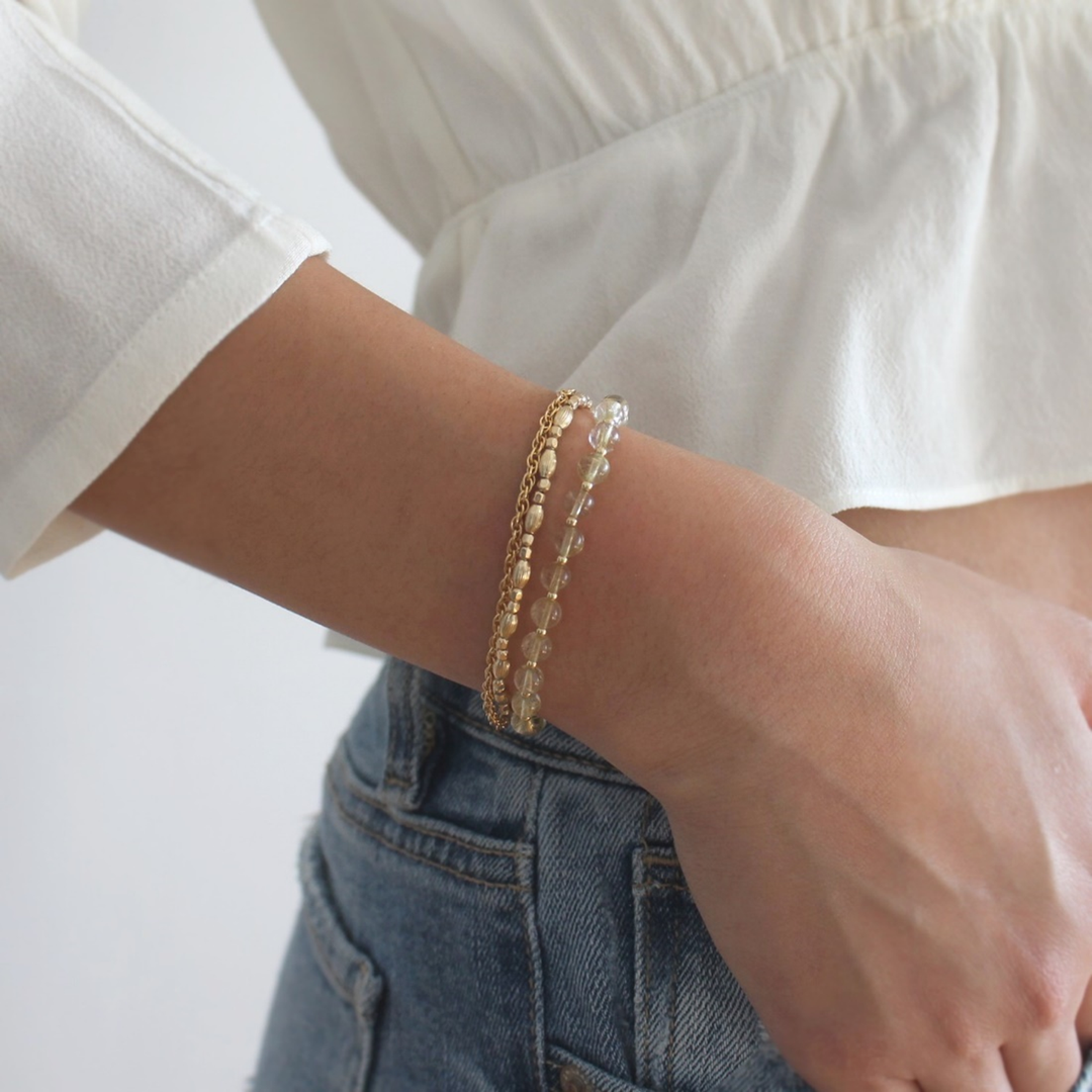 Gold Beaded Bracelet, Elastic Band