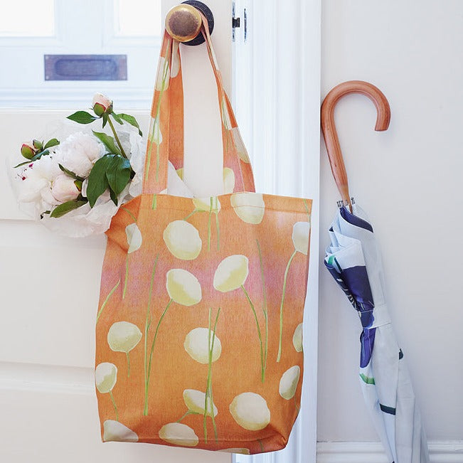 Tote Bag, Cream Flowers