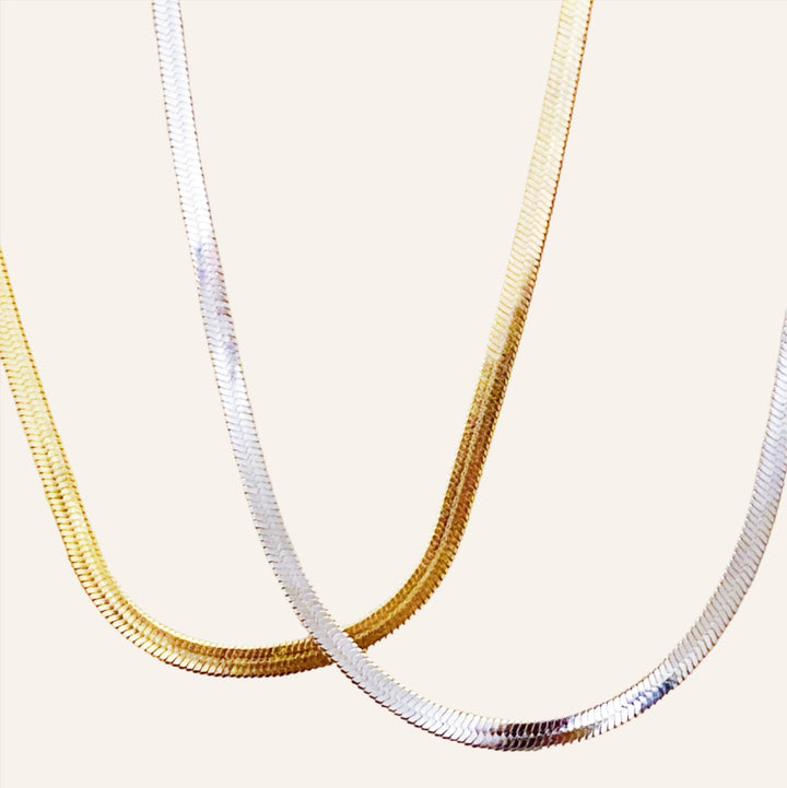 Polished Herringbone Chain, 18K Gold Stainless Steel