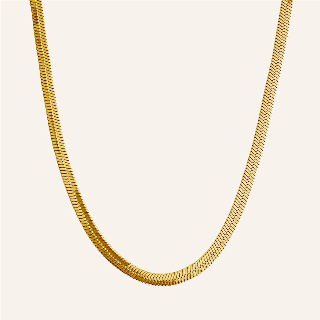 Polished Herringbone Chain, 18K Gold Stainless Steel
