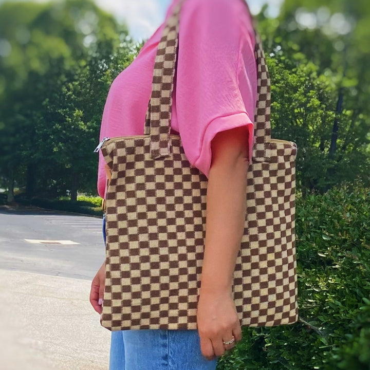 Zipped Tote Bag, Checkered