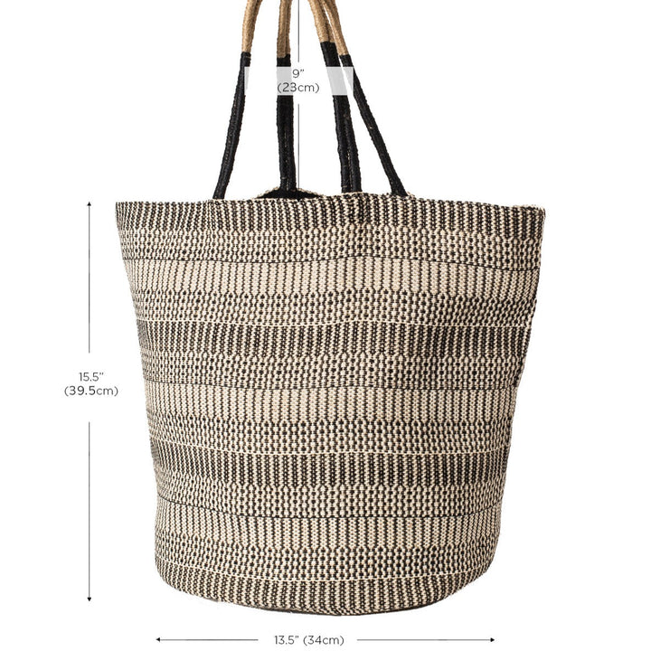 Oversized Jute Tote Bag, Black & Off-White