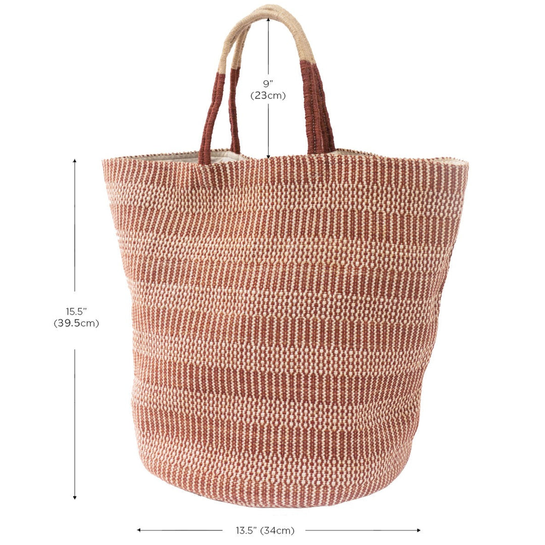 Oversized Jute Tote Bag, Brown & Off-White