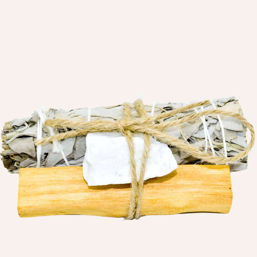 Bundle of Sage, Palo Santo & A Crystal, Cleansing Set