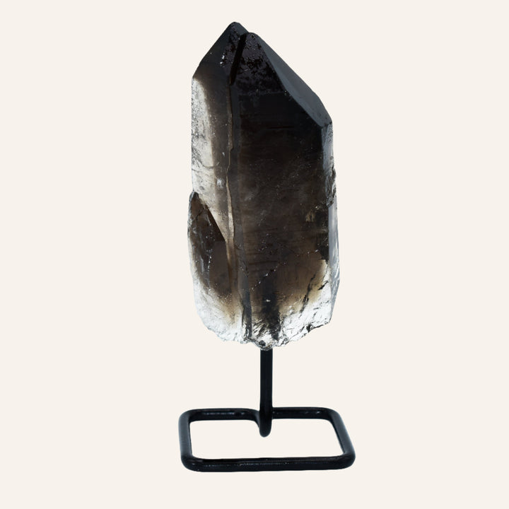 Crystal, Smokey Quartz Point on a Metal Base