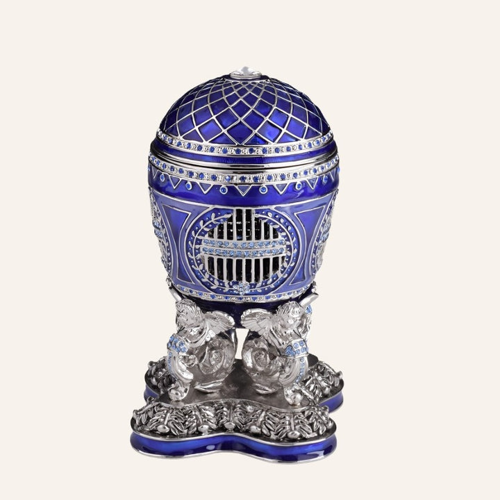 Decorative Object, Blue Russian Egg with Man Riding Horse Inside