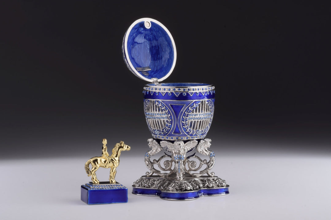 Decorative Object, Blue Russian Egg with Man Riding Horse Inside