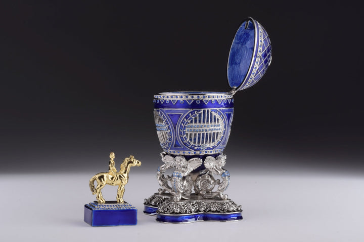 Decorative Object, Blue Russian Egg with Man Riding Horse Inside