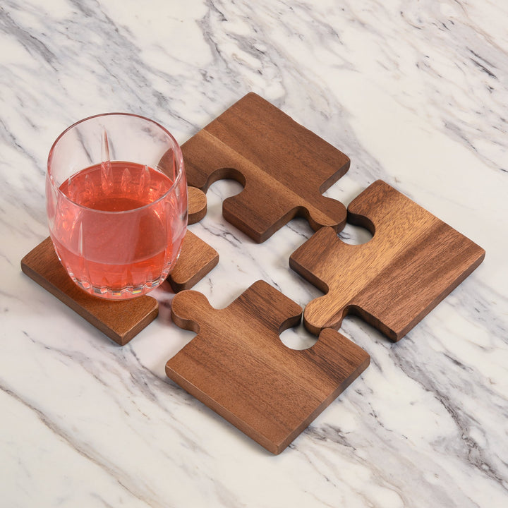 Acacia Wood Puzzle Piece Coasters, Set of 4