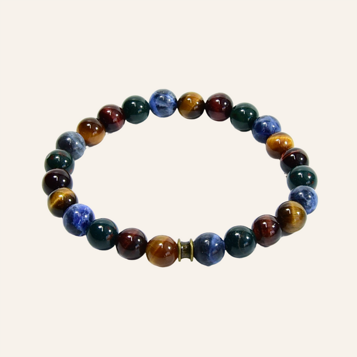 Stone Beads Elastic Bracelet, Tiger Eye, Bloodstone, and Sodalite