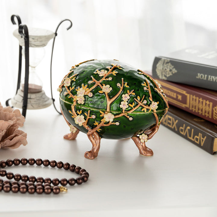 Handcrafted Fabergé-Inspired Egg Box, Luxe Apple Blossoms