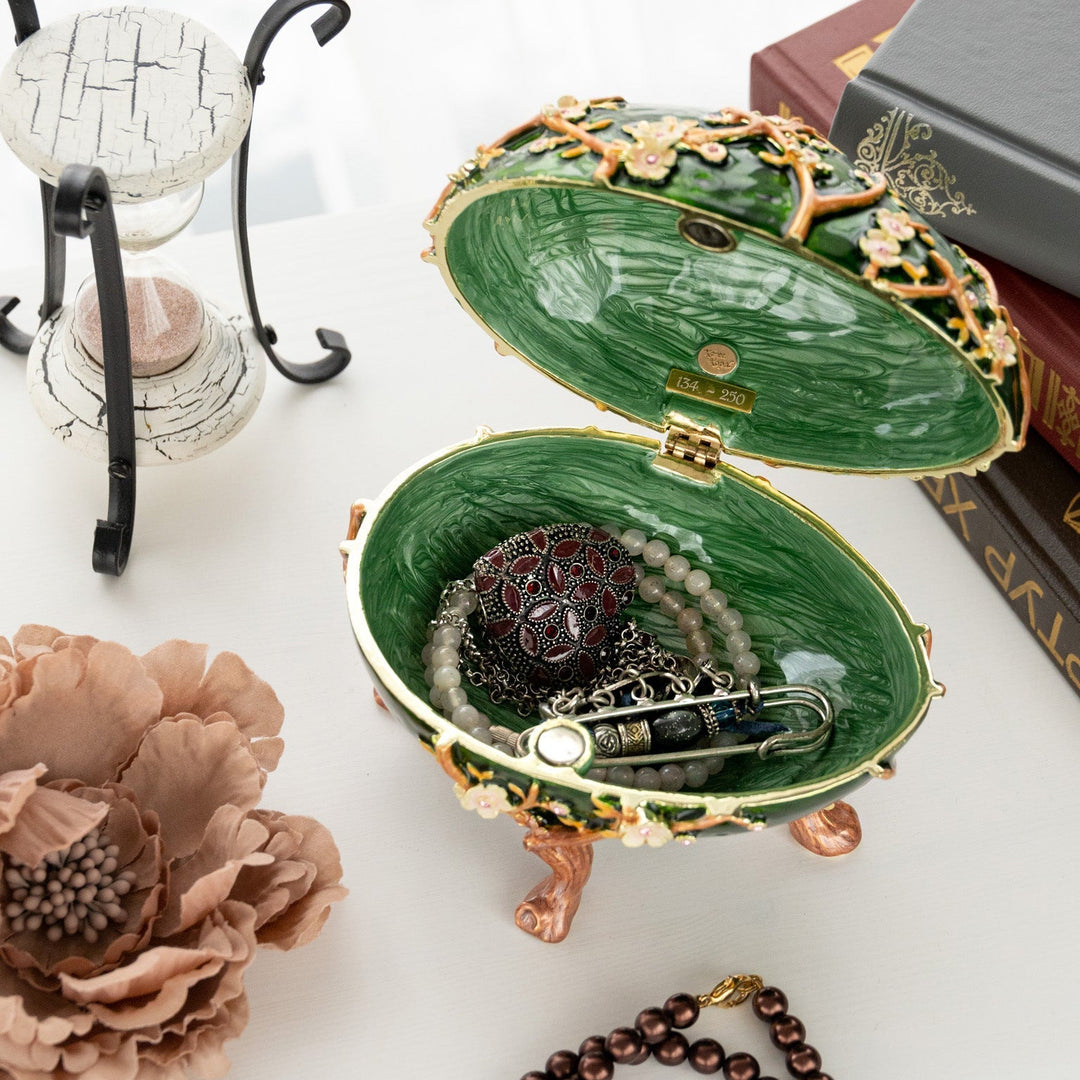Handcrafted Fabergé-Inspired Egg Box, Luxe Apple Blossoms