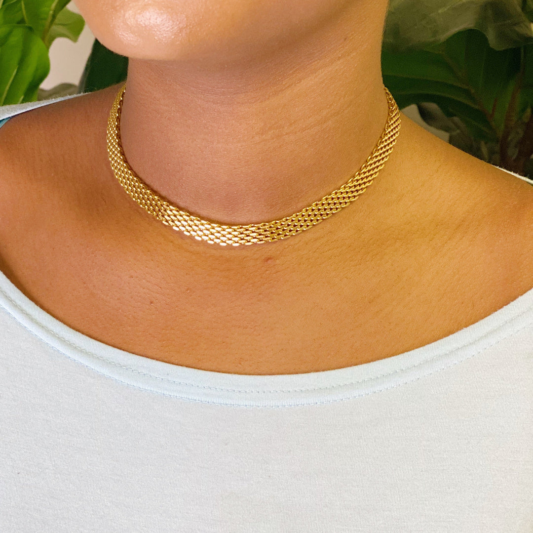 Mesh Linked Necklace, 18K Gold Plated