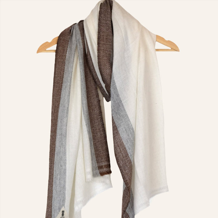 Lightweight Cashmere Scarf, Brown Gray & White