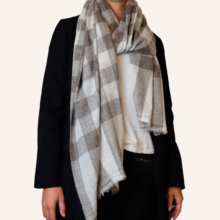 Lightweight Cashmere Scarf, Brown & Ivory