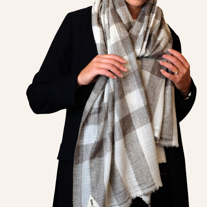 Lightweight Cashmere Scarf, Brown & Ivory