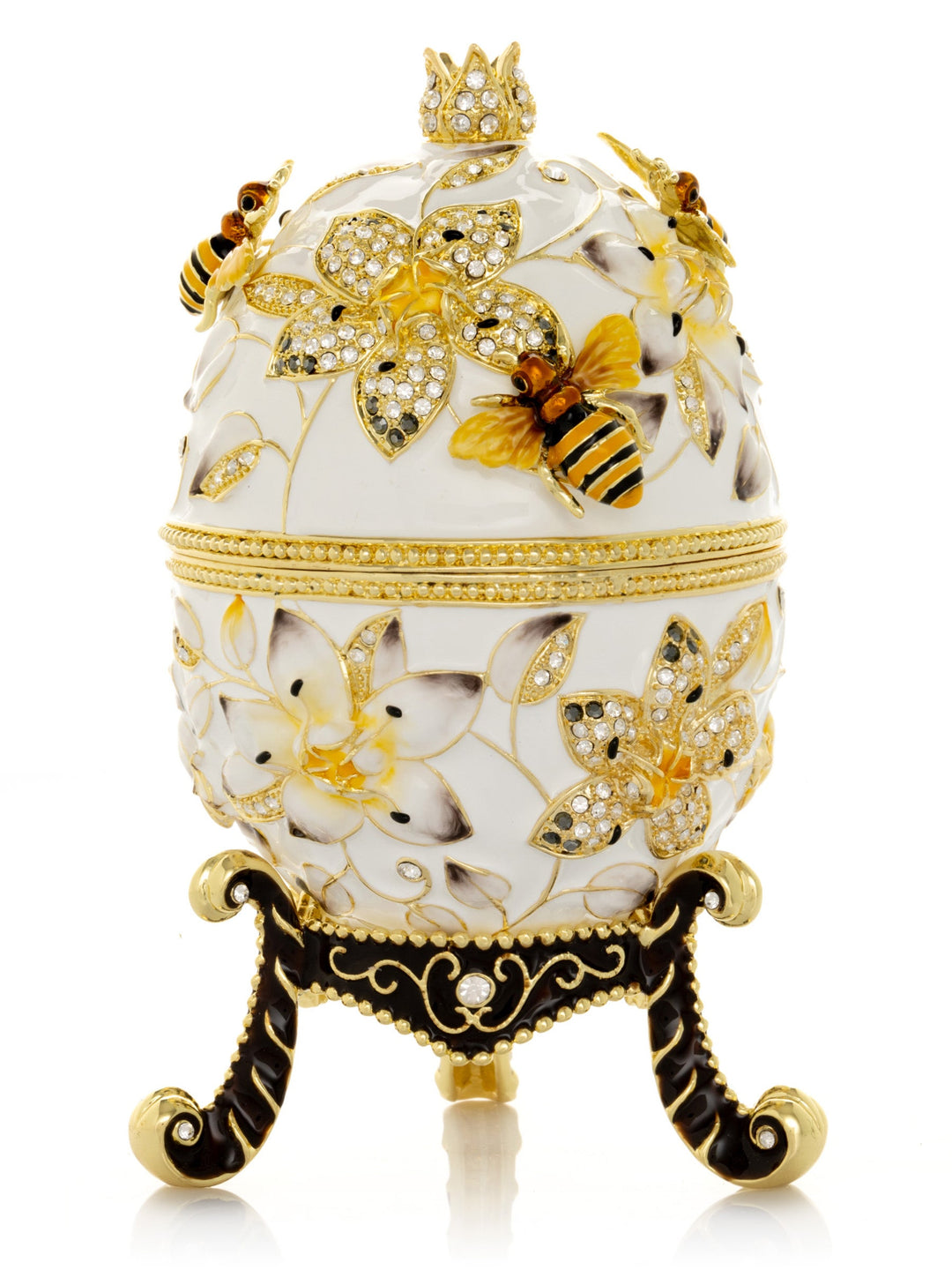 Handmade Faberge-Style Egg Trinket Box, Bees and Flowers