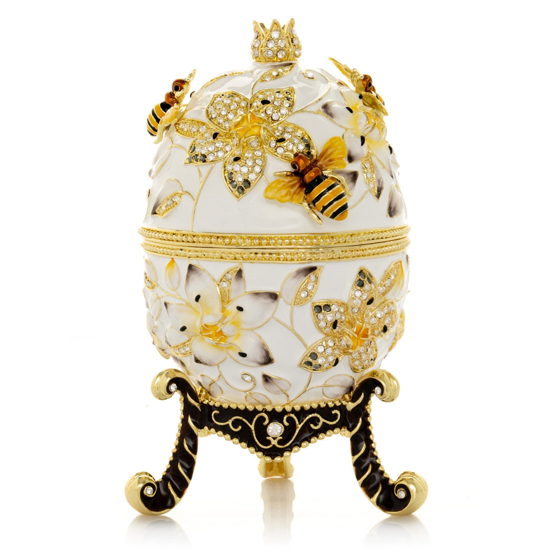 Handmade Faberge-Style Egg Trinket Box, Bees and Flowers
