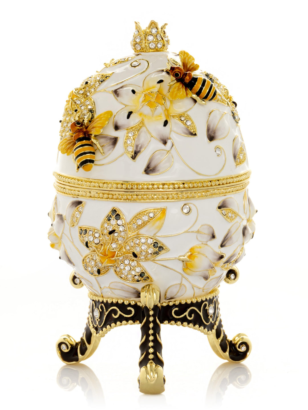 Handmade Faberge-Style Egg Trinket Box, Bees and Flowers