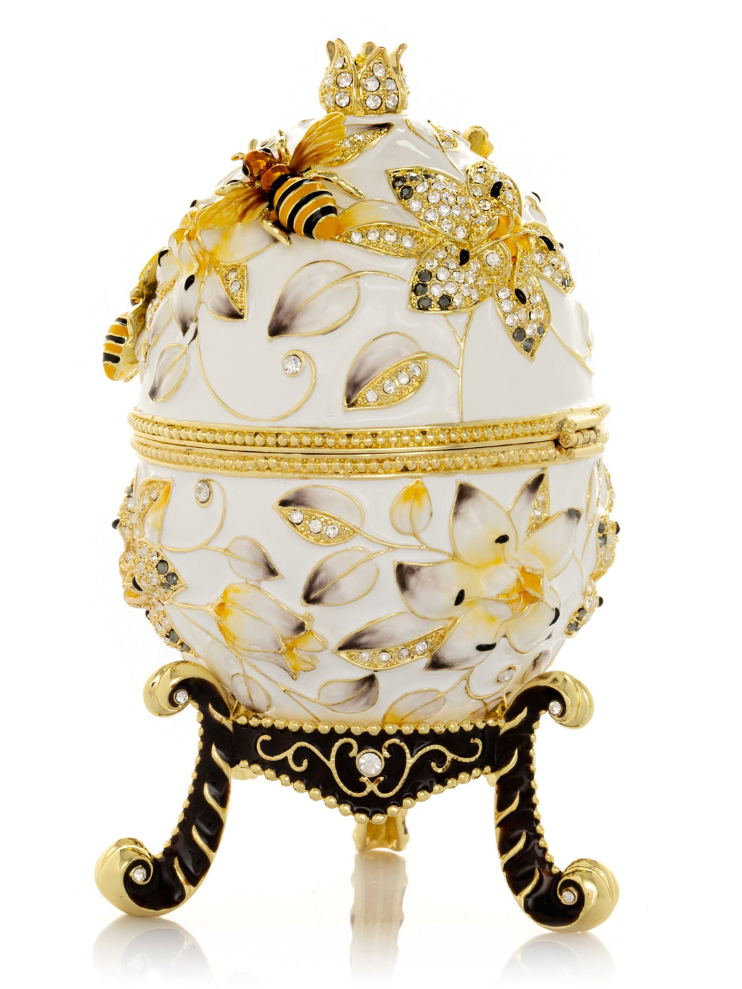 Handmade Faberge-Style Egg Trinket Box, Bees and Flowers