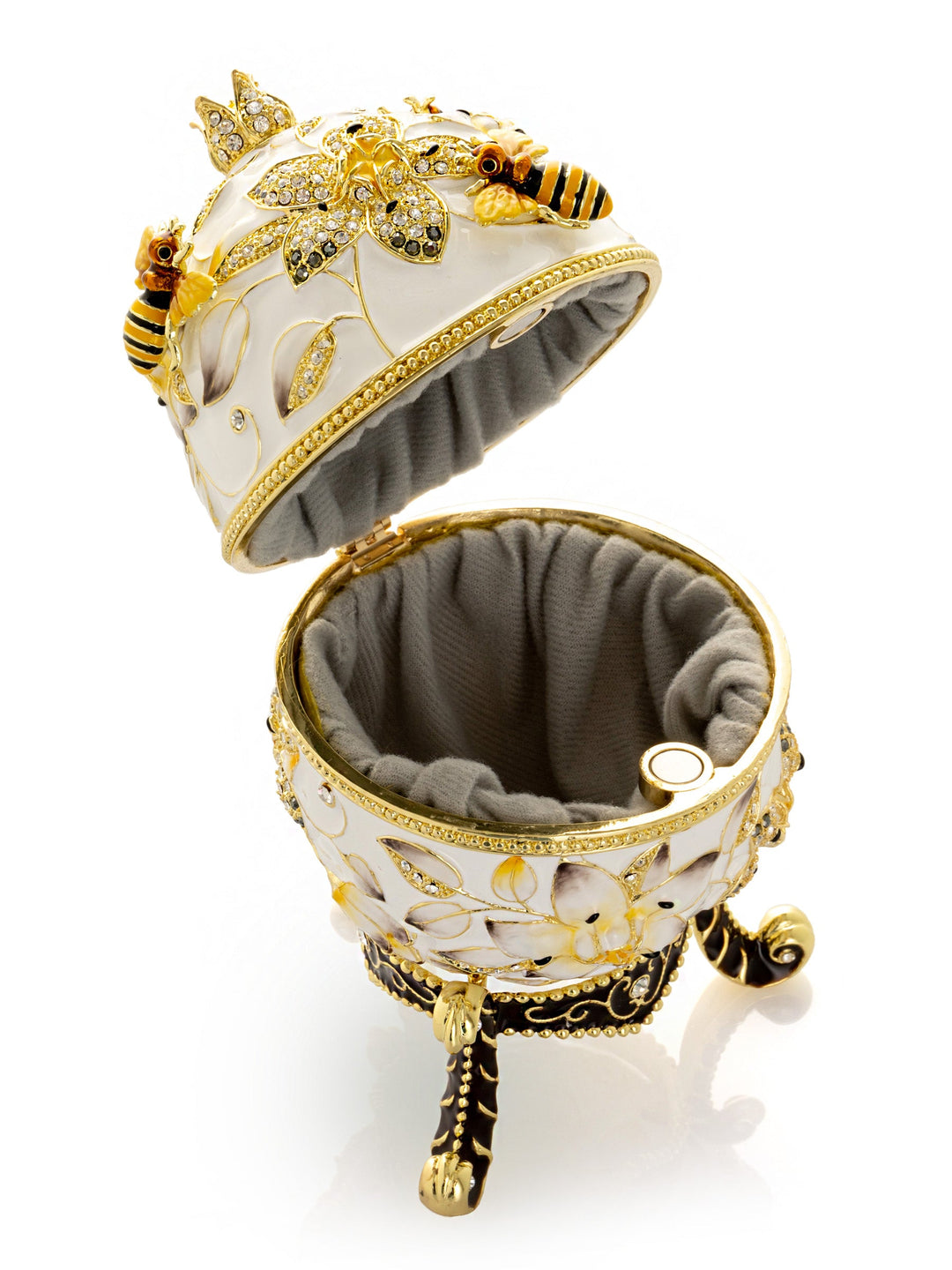 Handmade Faberge-Style Egg Trinket Box, Bees and Flowers
