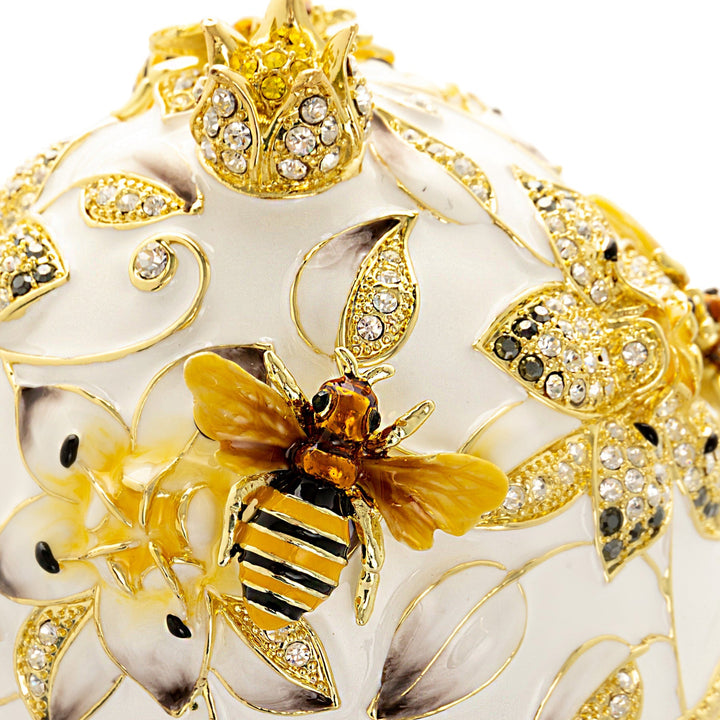 Handmade Faberge-Style Egg Trinket Box, Bees and Flowers