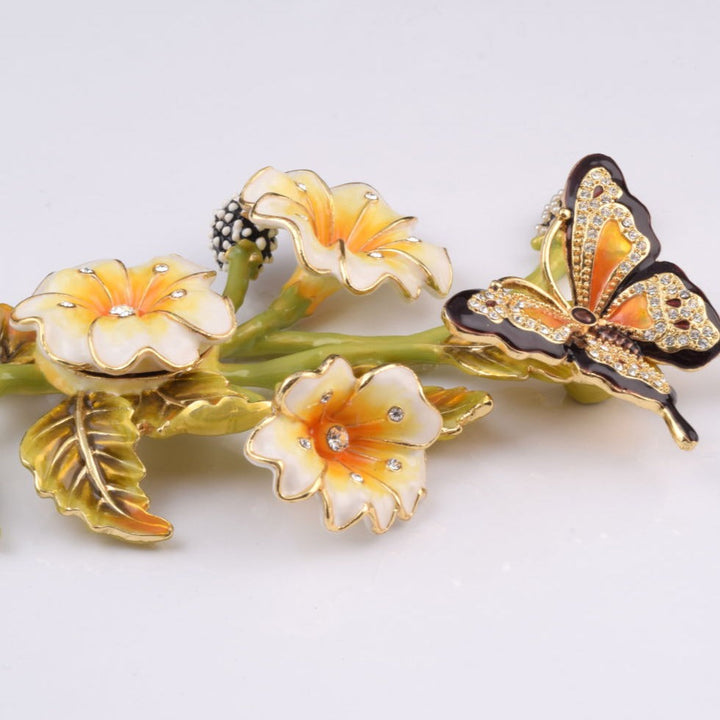 Butterfly on Flowers Crystal Trinket Box, 24k Gold Plated