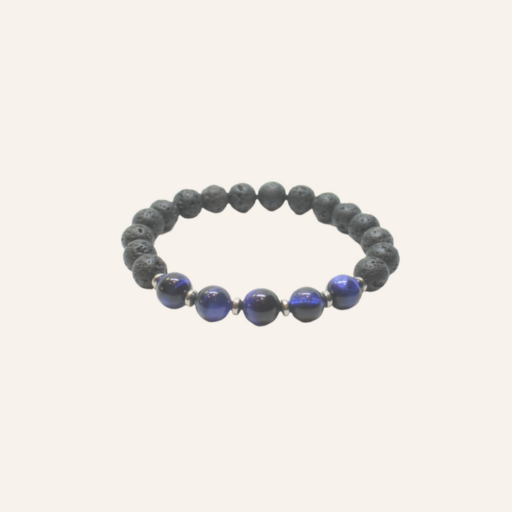 Stone Beads Elastic Bracelet, Hawk's Eye (Blue Tiger Eye)