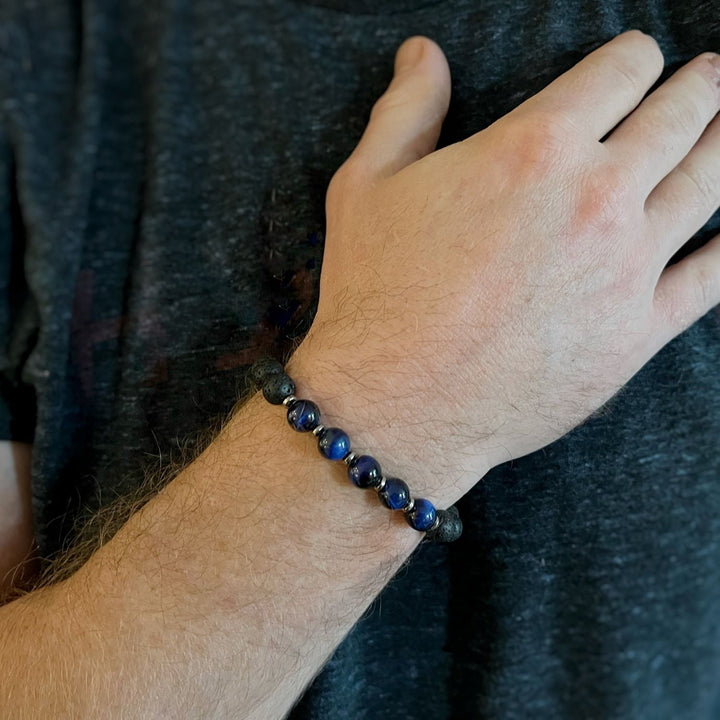 Stone Beads Elastic Bracelet, Hawk's Eye (Blue Tiger Eye)