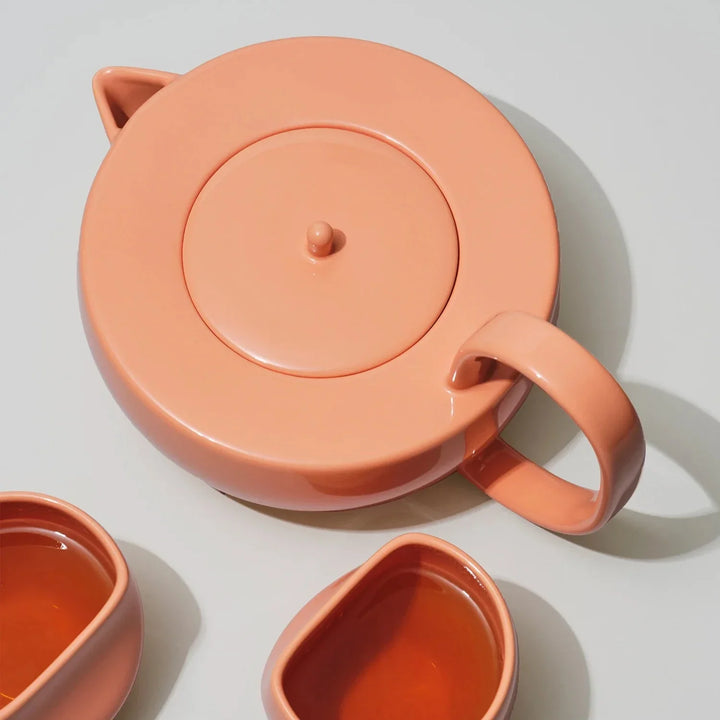 Hand-Glazed Large Tea Set, White or Coral