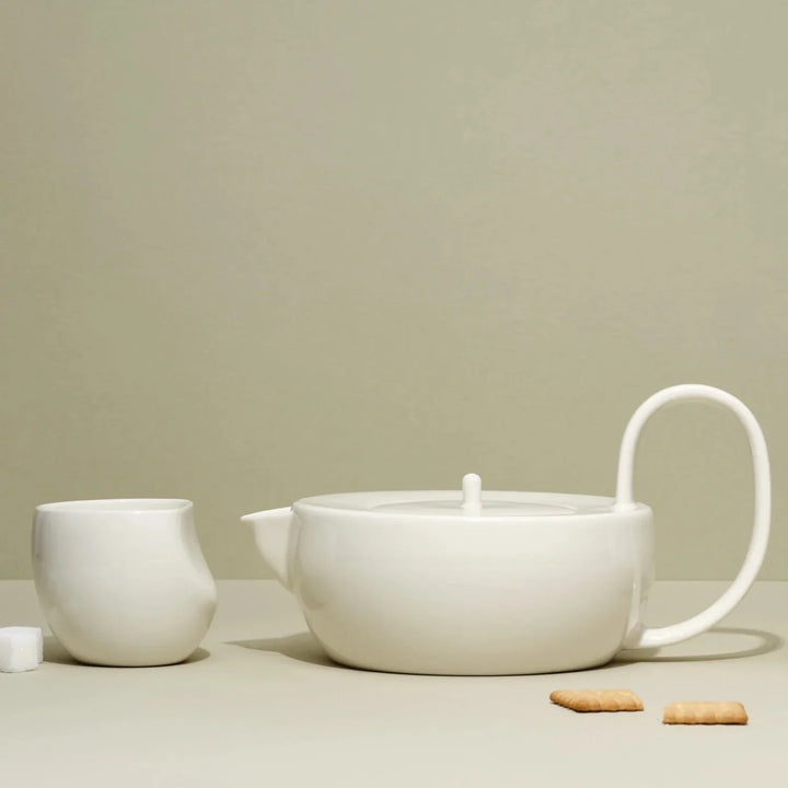 Hand-Glazed Large Tea Set, White or Coral