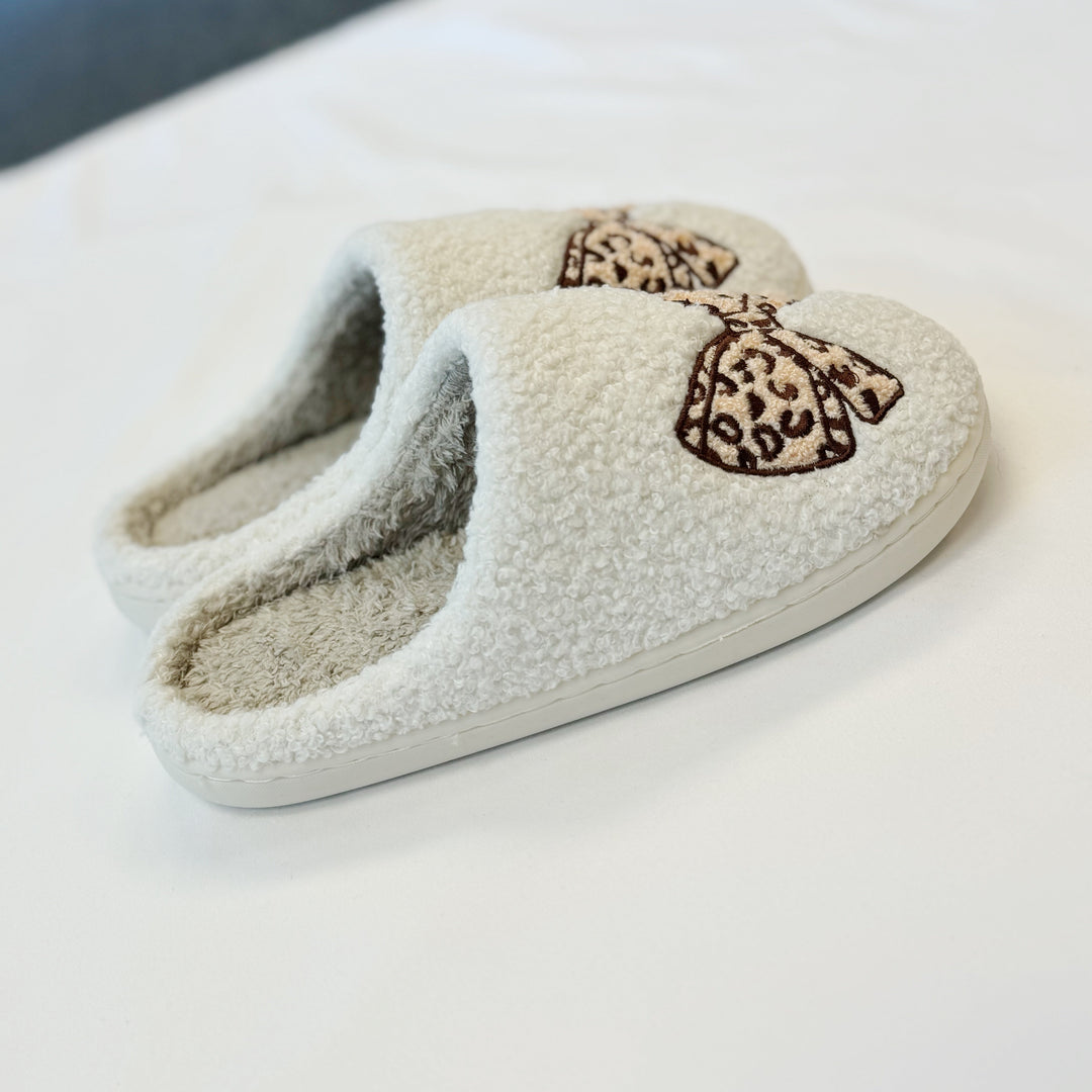 Plush Closed-Toe Slippers, Chic Bow