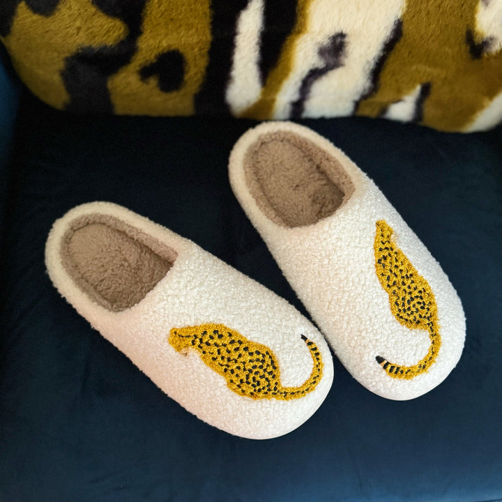 Plush Closed-Toe Slippers, Cool Cheetah