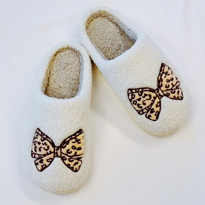 Plush Closed-Toe Slippers, Chic Bow