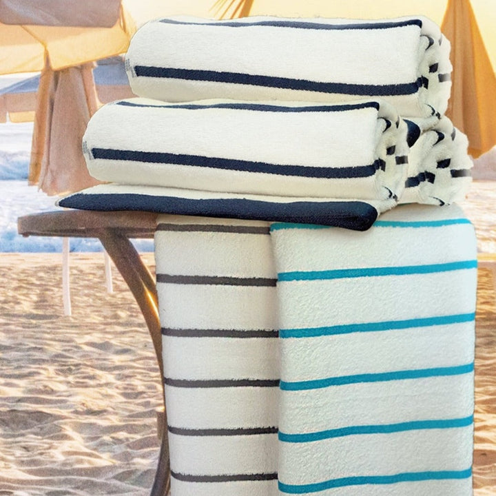 Premium Cotton-Blend Pool Towels, Horizontal Stripes (Pack of 2)