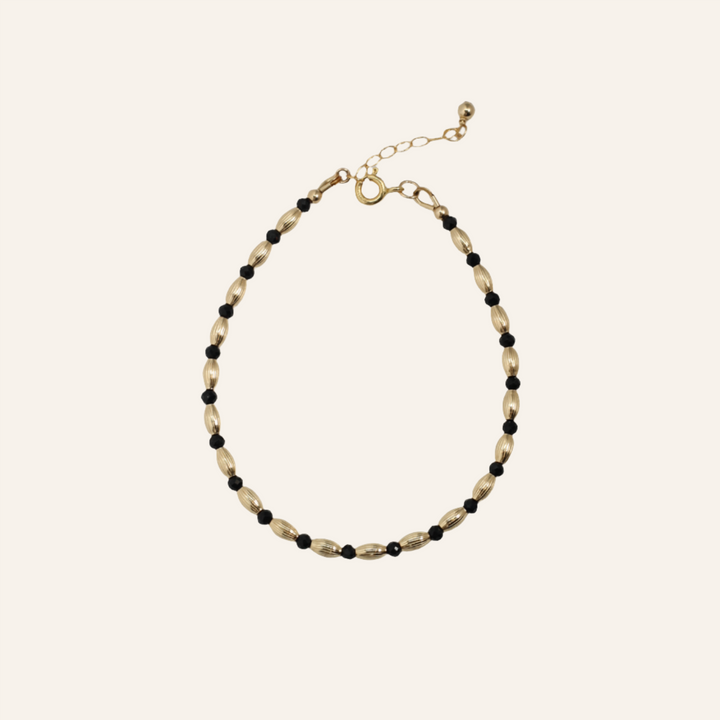 Adjustable Beaded Bracelet, Gold and Black Onyx