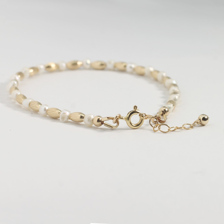 Beaded Bracelet, Gold & Pearl Beads