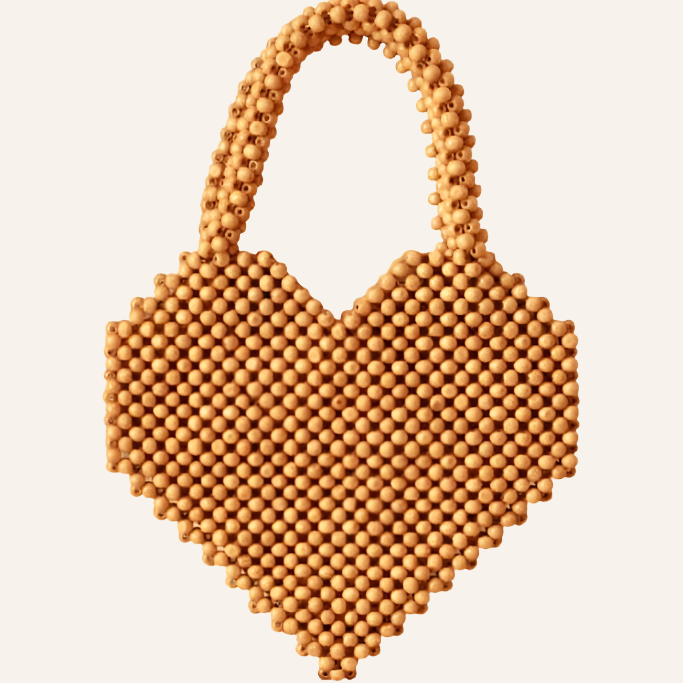 Wood-Beaded Bag, Heart Shape