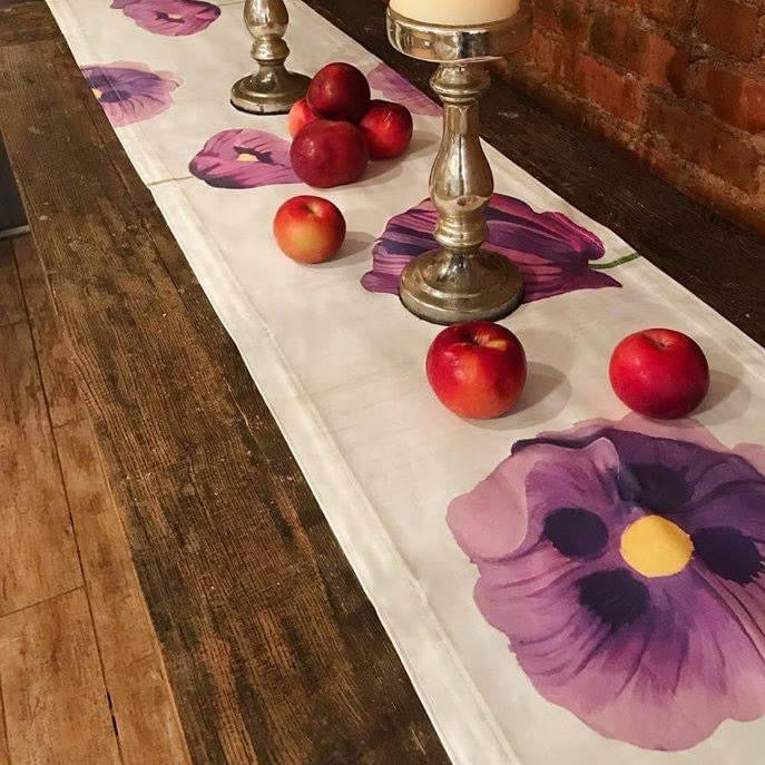 Table Runner, Purple Poppies on Snow