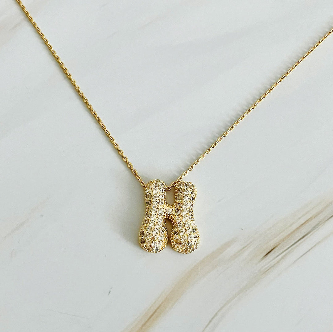 Sparkly Bubble Initial Necklace, 18K Gold Plated