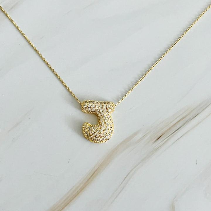 Sparkly Bubble Initial Necklace, 18K Gold Plated