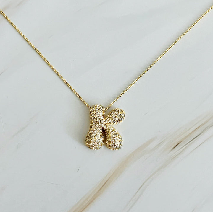 Sparkly Bubble Initial Necklace, 18K Gold Plated