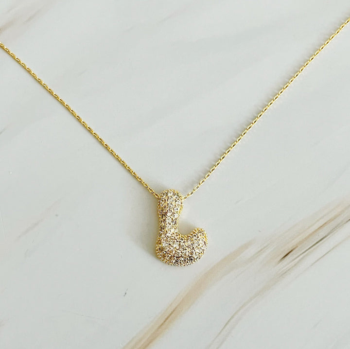 Sparkly Bubble Initial Necklace, 18K Gold Plated