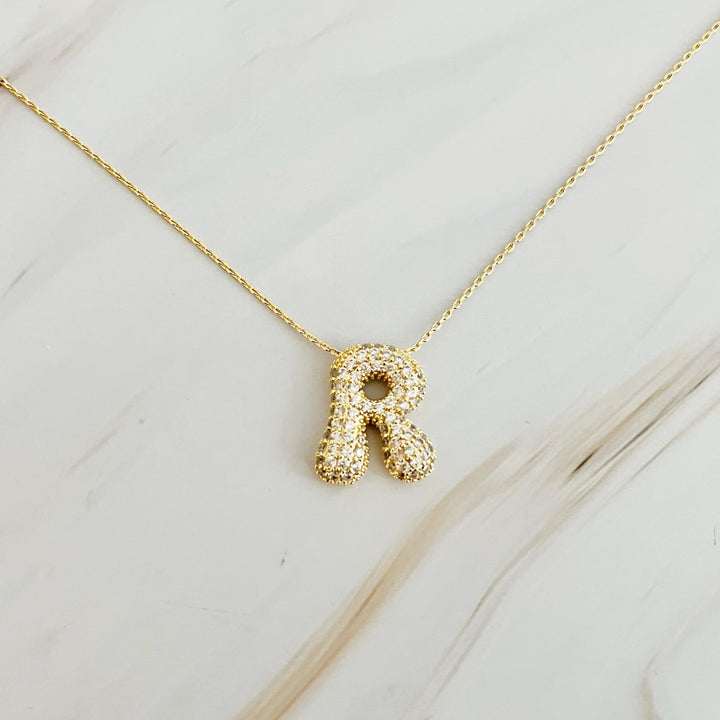 Sparkly Bubble Initial Necklace, 18K Gold Plated