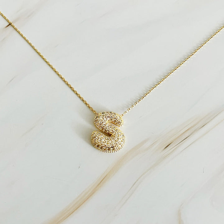 Sparkly Bubble Initial Necklace, 18K Gold Plated