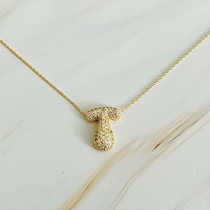 Sparkly Bubble Initial Necklace, 18K Gold Plated