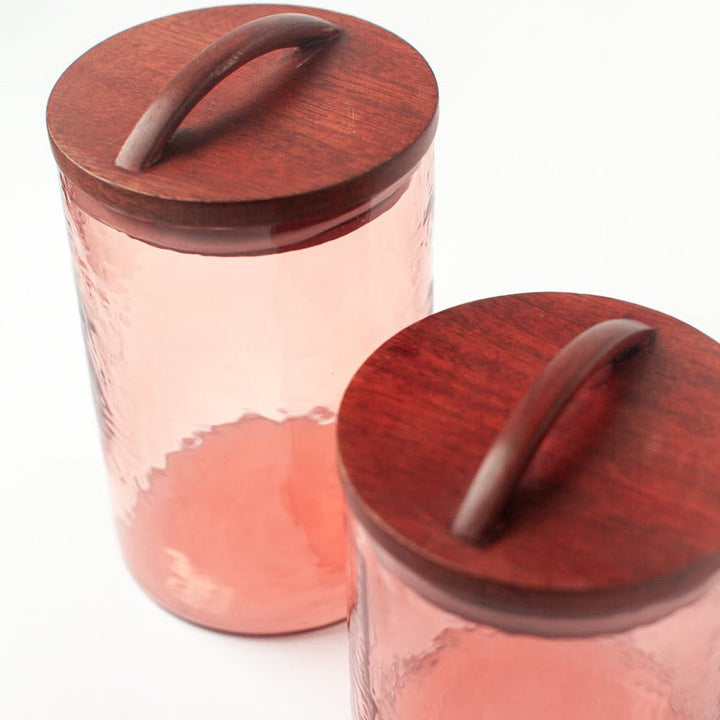 Handcrafted Glass Small Canister, Blush