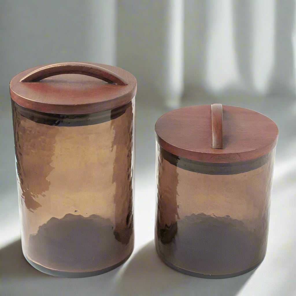 Handcrafted Glass Large Canister, Smoke